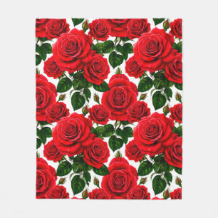 Vibrant Rose Pattern With Red And Pink Roses Fleece Blanket
