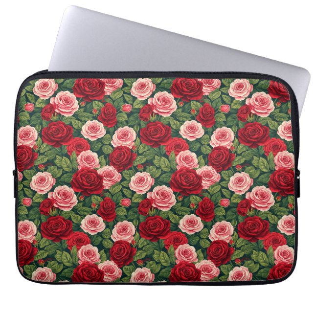 Vibrant Rose Pattern With Red And Pink Roses Laptop Sleeve (Front)