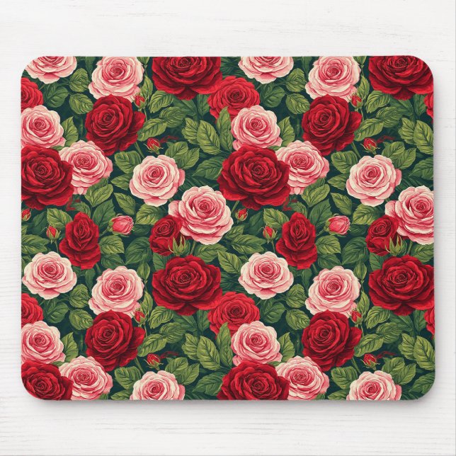 Vibrant Rose Pattern With Red And Pink Roses Mouse Mat (Front)