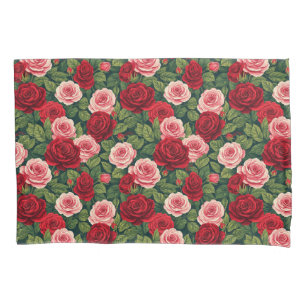 Vibrant Rose Pattern With Red And Pink Roses Pillowcase