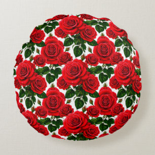 Vibrant Rose Pattern With Red And Pink Roses Round Cushion