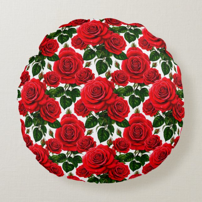 Vibrant Rose Pattern With Red And Pink Roses Round Cushion (Front)