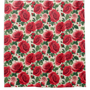 Vibrant Rose Pattern With Red And Pink Roses Shower Curtain
