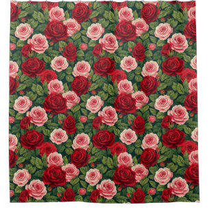 Vibrant Rose Pattern With Red And Pink Roses Shower Curtain