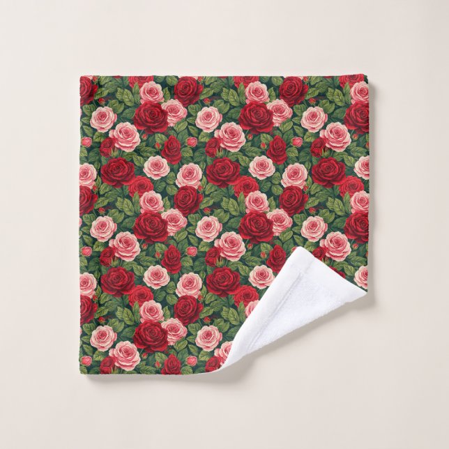 Vibrant Rose Pattern With Red And Pink Roses Wash Cloth (Wash Cloth)