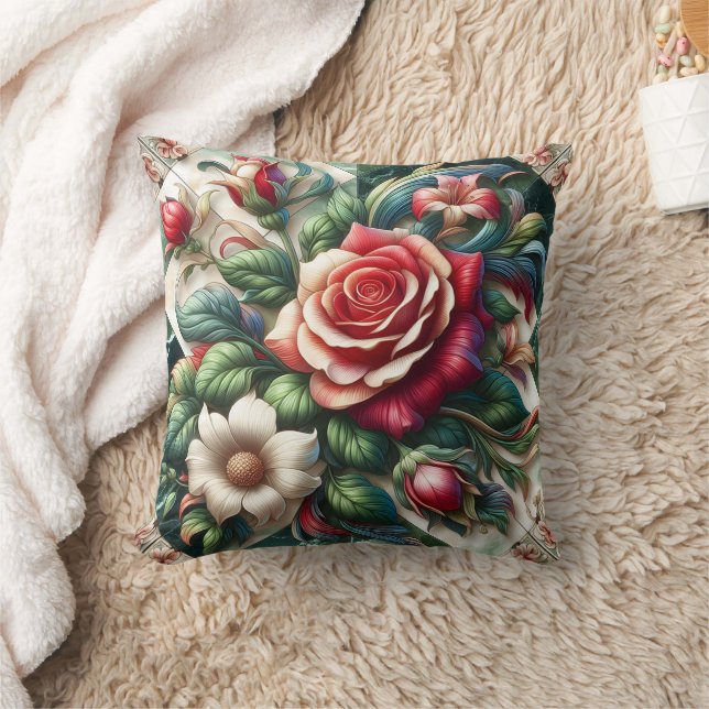 Vibrant Roses and Lilies Arrangement Cushion (Blanket)
