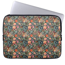 Vibrant roses and tigers jungle laptop sleeve
