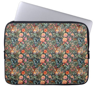Vibrant roses and tigers jungle  laptop sleeve