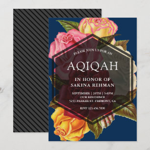 Vibrant Roses Bouquet Geometric Aqeeqah   Aqiqah Invitation