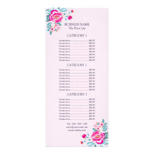 Vibrant Roses Hot Pink Floral Price List Menu