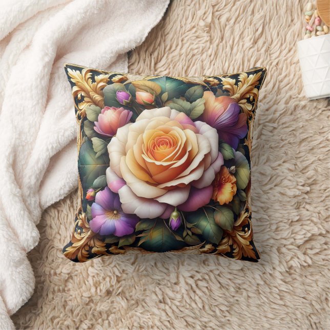 Vibrant Roses With Elegant Floral Design Cushion (Blanket)