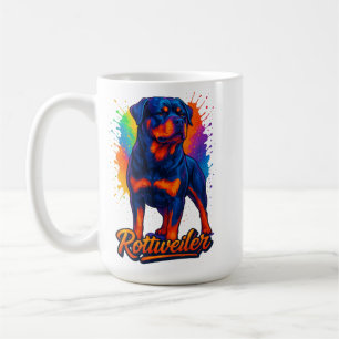 Vibrant Rottweiler Pop Art – Bold Neon Dog Coffee Mug
