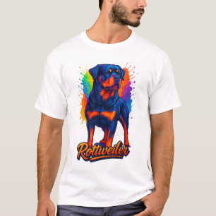 Vibrant Rottweiler Pop Art – Bold Neon Dog T-Shirt