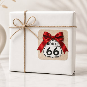 Vibrant Route 66 Centennial Red Ribbon Bow Decal Square Sticker