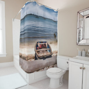 Vibrant Row Boat Shower Curtain
