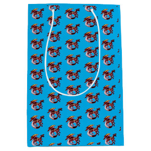 Vibrant Ruby Red Mythic Dragon Medium Gift Bag