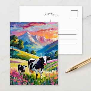 Vibrant Rural Landscape with Cows Postcard