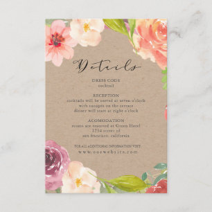 Vibrant Rustic floral wedding details Card