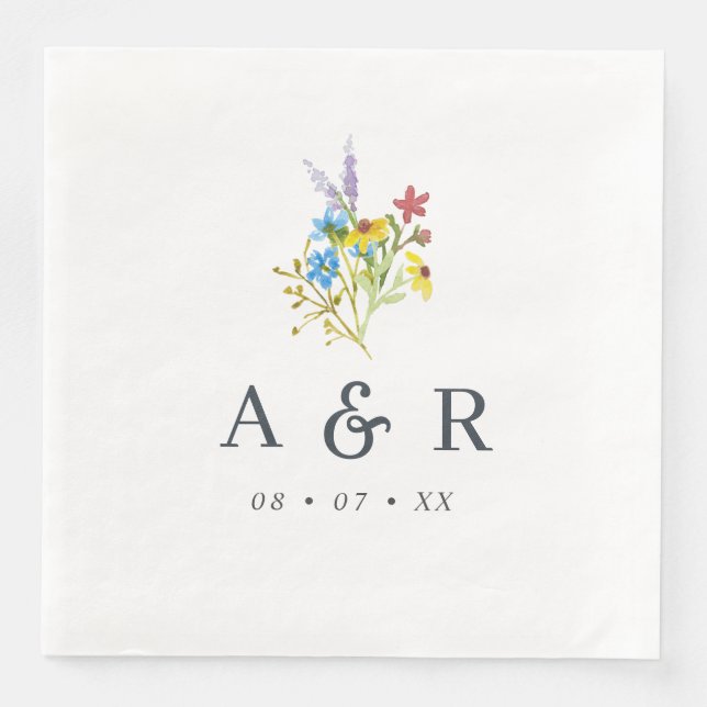 Vibrant Rustic Wildflowers Wedding Monogram Napkin (Front)