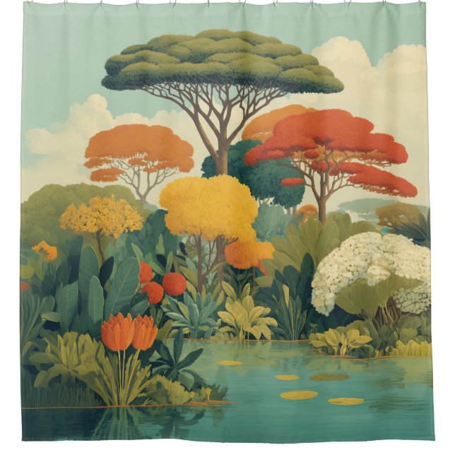 Vibrant Safari Jungle Scene Shower Curtain (Front)