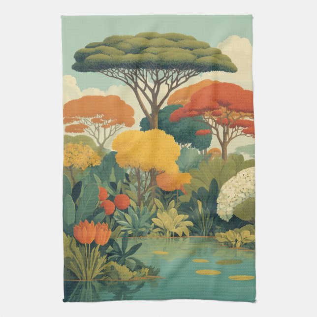 Vibrant Safari Jungle Scene Tea Towel (Vertical)