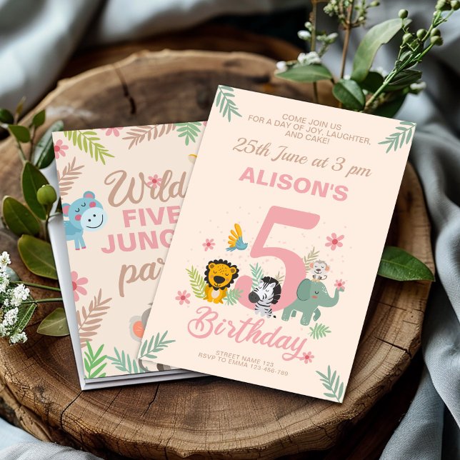 Vibrant Safari Pastel Fifth Birthday Invitation (Creator Uploaded)