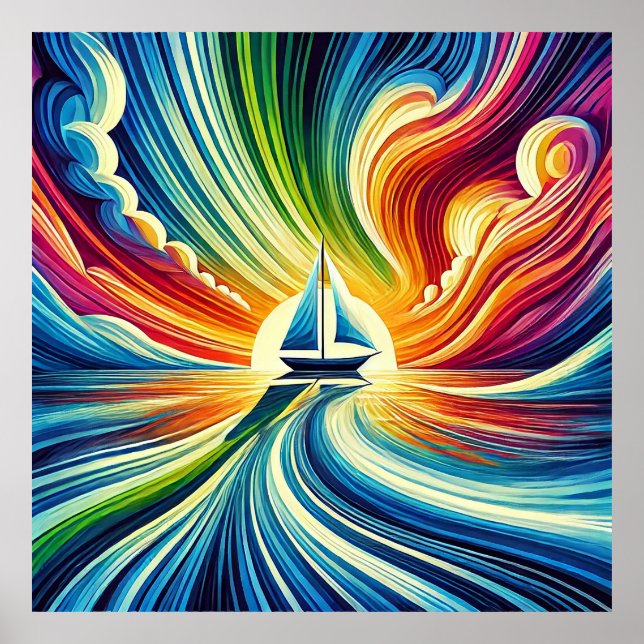 Vibrant Sailboat at Sunset Poster (Front)