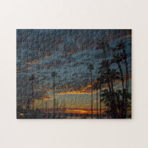 Vibrant San Diego Sunset with Palm Trees Jigsaw Puzzle