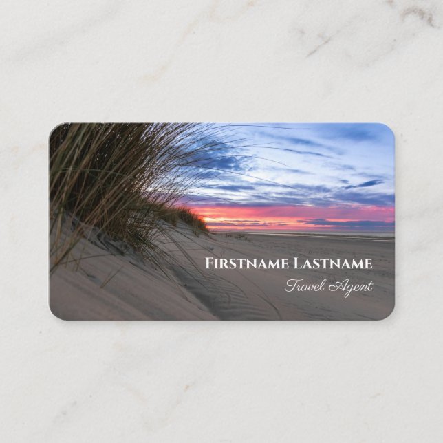 Vibrant sand dune beach sunset ocean travel agent business card (Front)