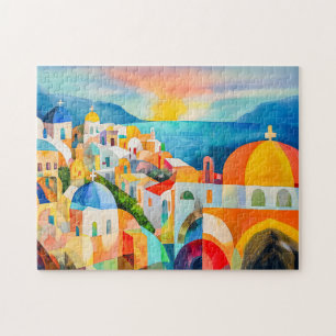 Vibrant Santorini with Colourful Domes Jigsaw Puzzle