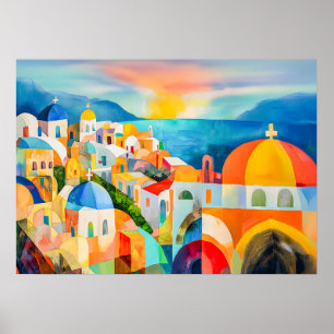 Vibrant Santorini with Colourful Domes Poster