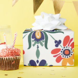 Vibrant Scandinavian Folk Floral Pattern Wrapping Paper