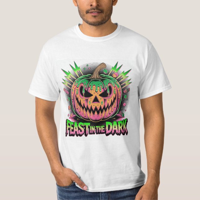 Vibrant Scary Pumpkin Pop Art T-Shirt (Front)
