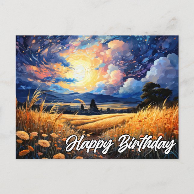 Vibrant Scenic Prairie Illustration Postcard (Front)