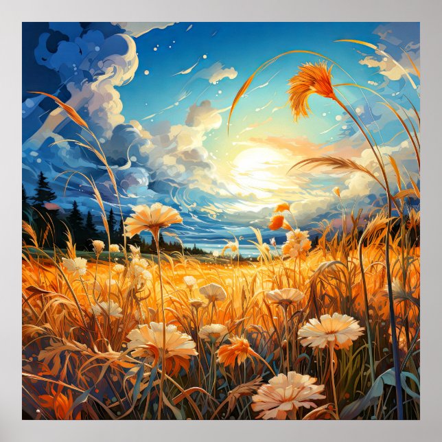 Vibrant Scenic Prairie Illustration Poster (Front)
