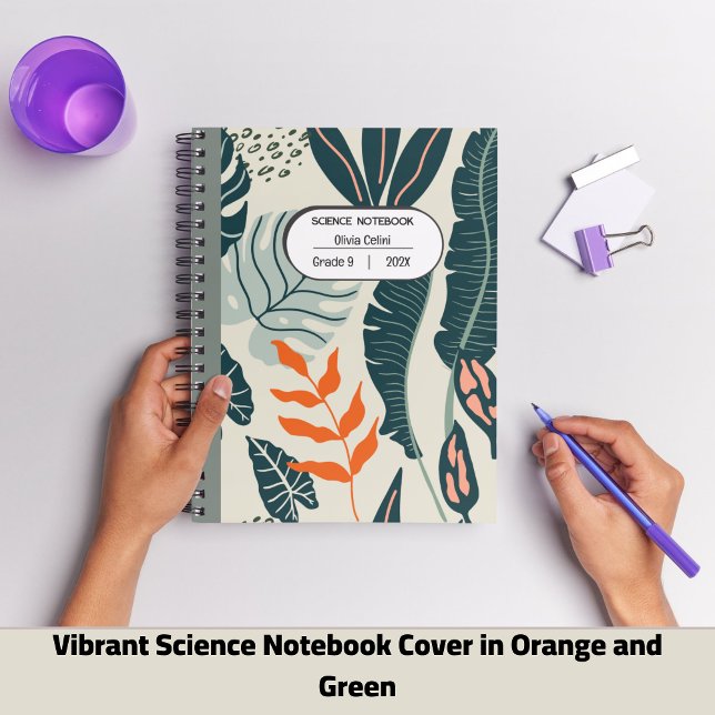 Vibrant Science Notebook Cover in Orange and Green (Vibrant Science Notebook Cover in Orange and Green Simple Floral Style)