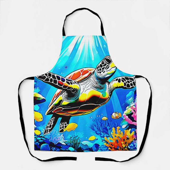 Vibrant Sea Turtle Dreamscape Apron (Front)