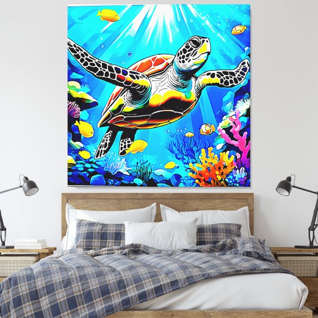 Vibrant Sea Turtle Dreamscape Canvas Print (Insitu(Bedroom))
