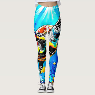 Vibrant Sea Turtle Dreamscape Leggings