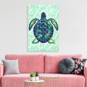 Vibrant Sea Turtle Mosaic Ocean Art Design Canvas Print