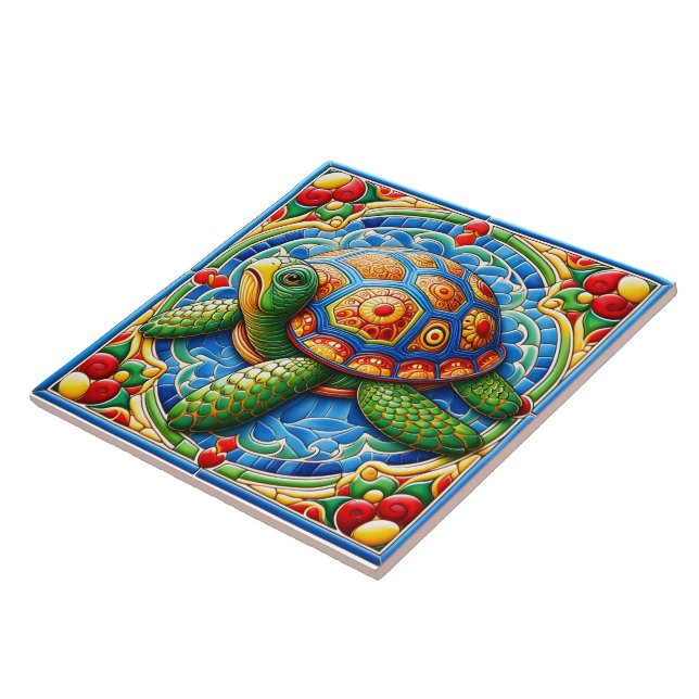 Vibrant Sea Turtle Ocean Art Tile (Side)