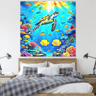 Vibrant Sea Turtle Reef Art Canvas Print