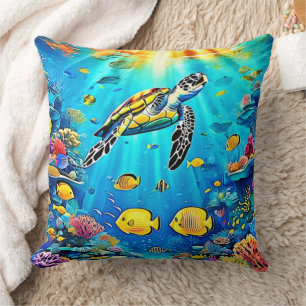 Vibrant Sea Turtle Reef Art Cushion