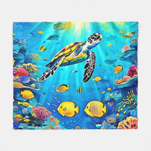 Vibrant Sea Turtle Reef Art Fleece Blanket