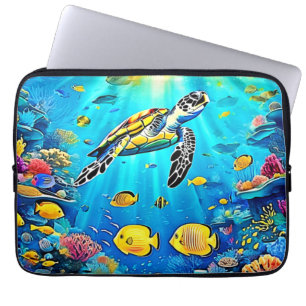 Vibrant Sea Turtle Reef Art Laptop Sleeve
