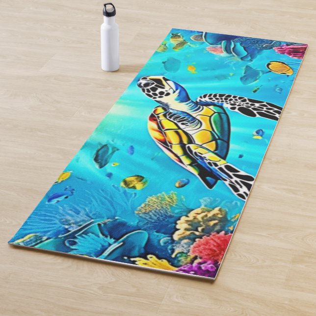 Vibrant Sea Turtle Reef Art Yoga Mat (In Situ)