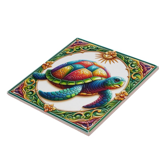 Vibrant Sea Turtle Tile Art (Side)