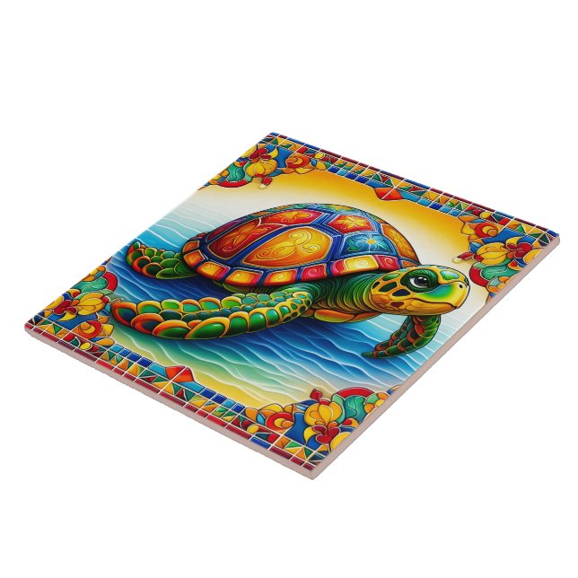 Vibrant Sea Turtle Tile Design (Side)