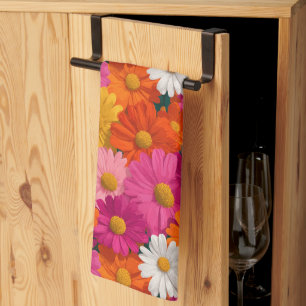 Vibrant Seamless Daisy Floral Pattern Tea Towel