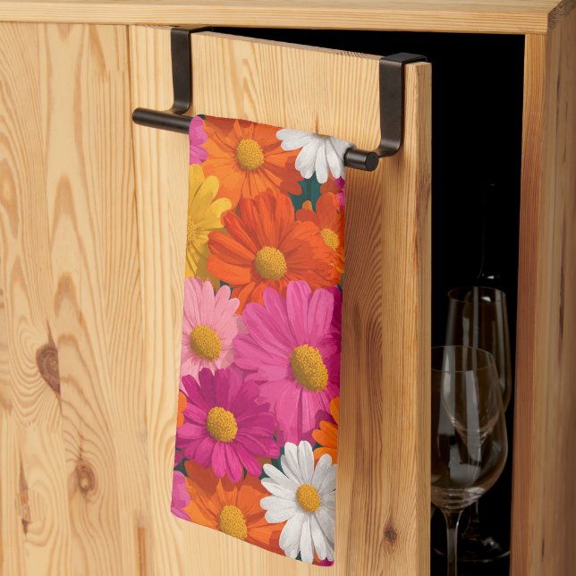 Vibrant Seamless Daisy Floral Pattern Tea Towel (Thirds Fold)